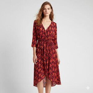 ZARA Trafaluc Red & Black Geometric Wrap Dress | Large | Bold Statement